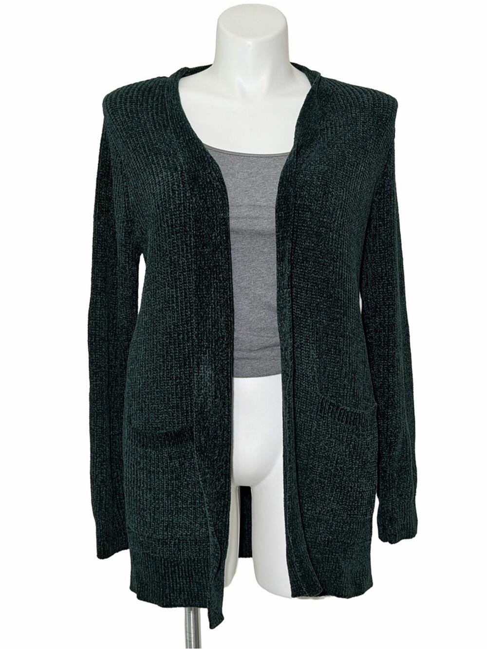 Matty M Chenille Longline Open-Front Knit Cardigan women medium hunter green